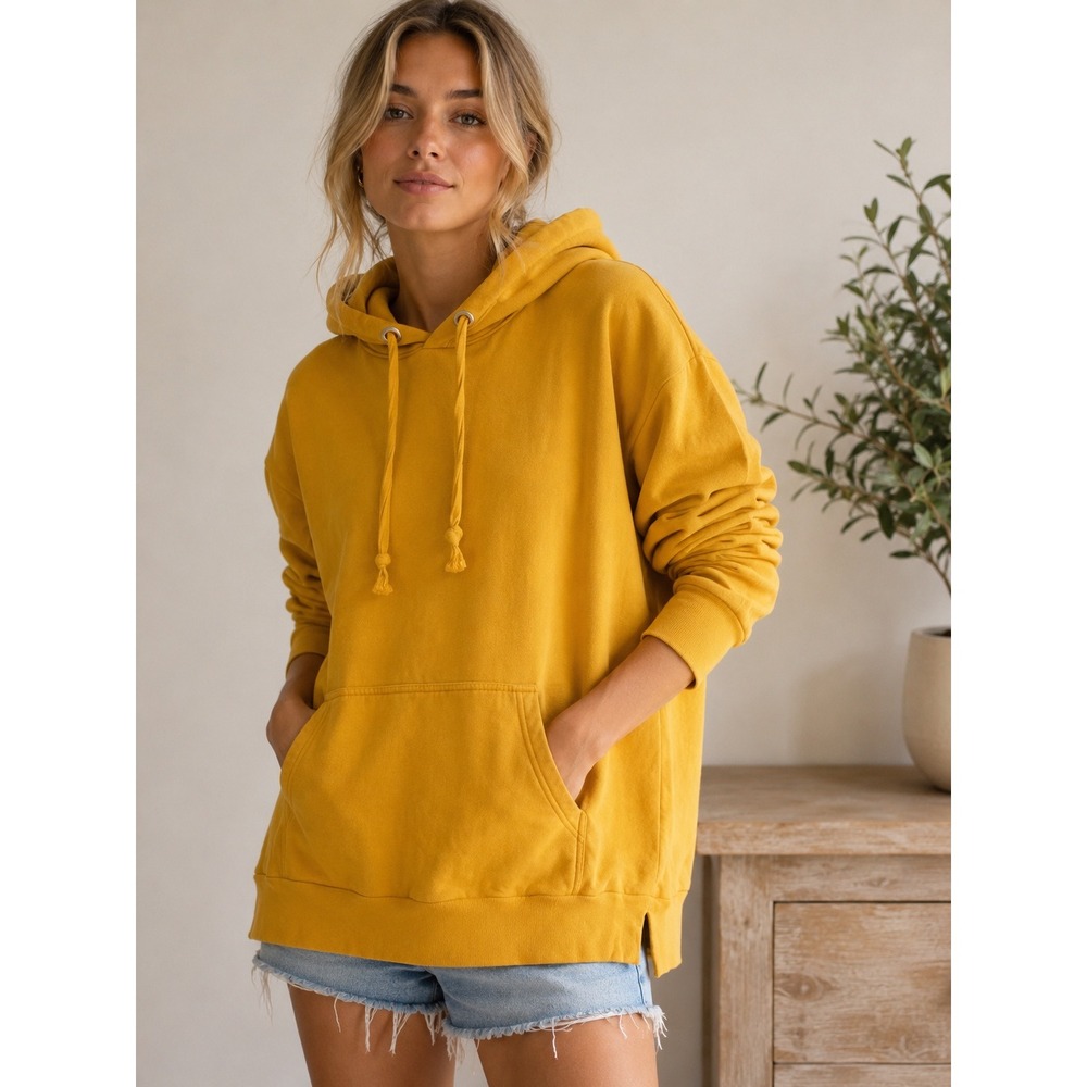 French Connection Womens Mustard Yellow Longline Oversized Hoodie Sweatshirt XS